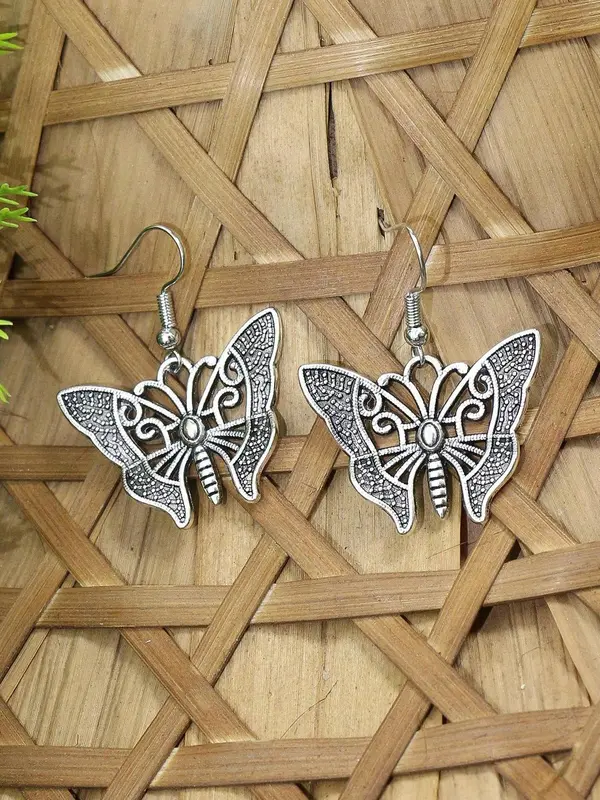 Women's Boho Style Butterfly Themed Design Jewelry Set, 3pcs/set Vintage Hollow out Butterfly Design Necklace & Earrings, Fashion Accessories for Party, Daily Clothing Decor for Girl 3