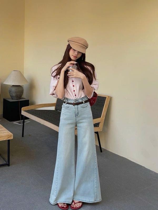 (QB540) Quần jean suông cạp đôi túi tròn MAIDO TRENDY quần ống đứng nữ