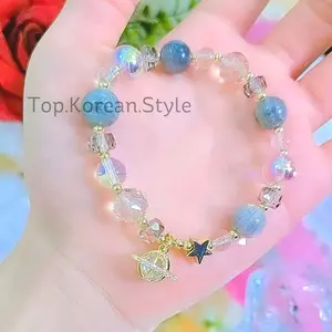 gelang wanita korea batu abu labradorite planet sangkar elastis premium
