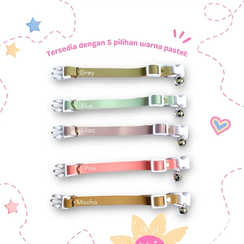 [CUSTOM NAMA DEPAN BELAKANG + FREE LONCENG] CRAFLE'S LEATHER CAT NECKLACE PASTEL EDITION / KALUNG KUCING KULIT SINTETIS PASTEL LONCENG CUSTOM NAMA NO TELEPON ALAMAT 2