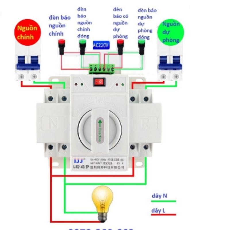 Bộ đổi nguồn điện tự động ATS 63A 2P - át chuyển đổi 2 nguồn điện cầu dao đảo chiều