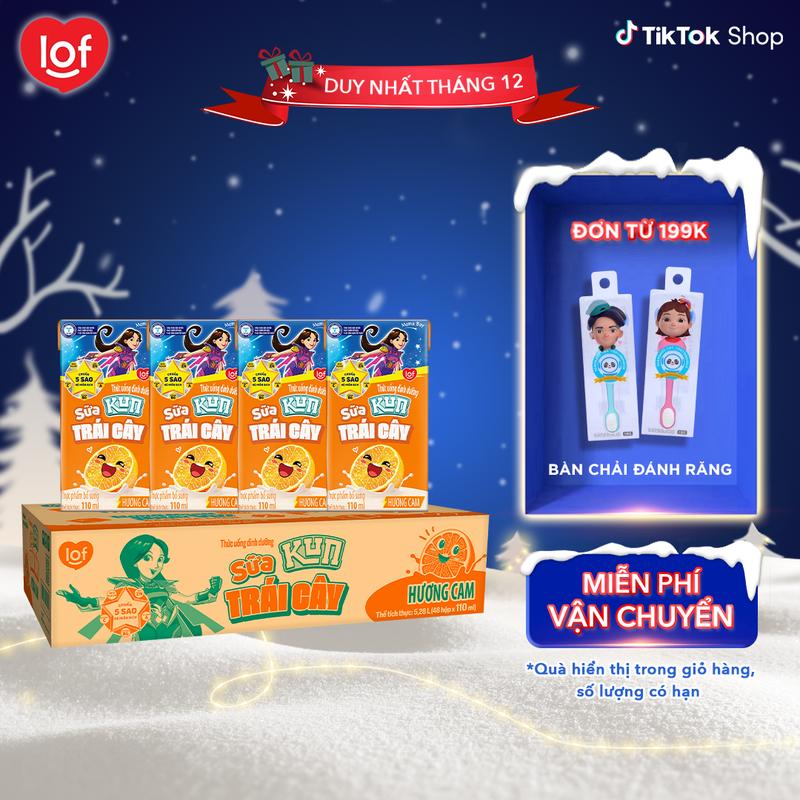  Sữa trái cây Kun chọn vị: trái cây nhiệt đới nho cam dâu  thùng 48 hộp x 110ml  