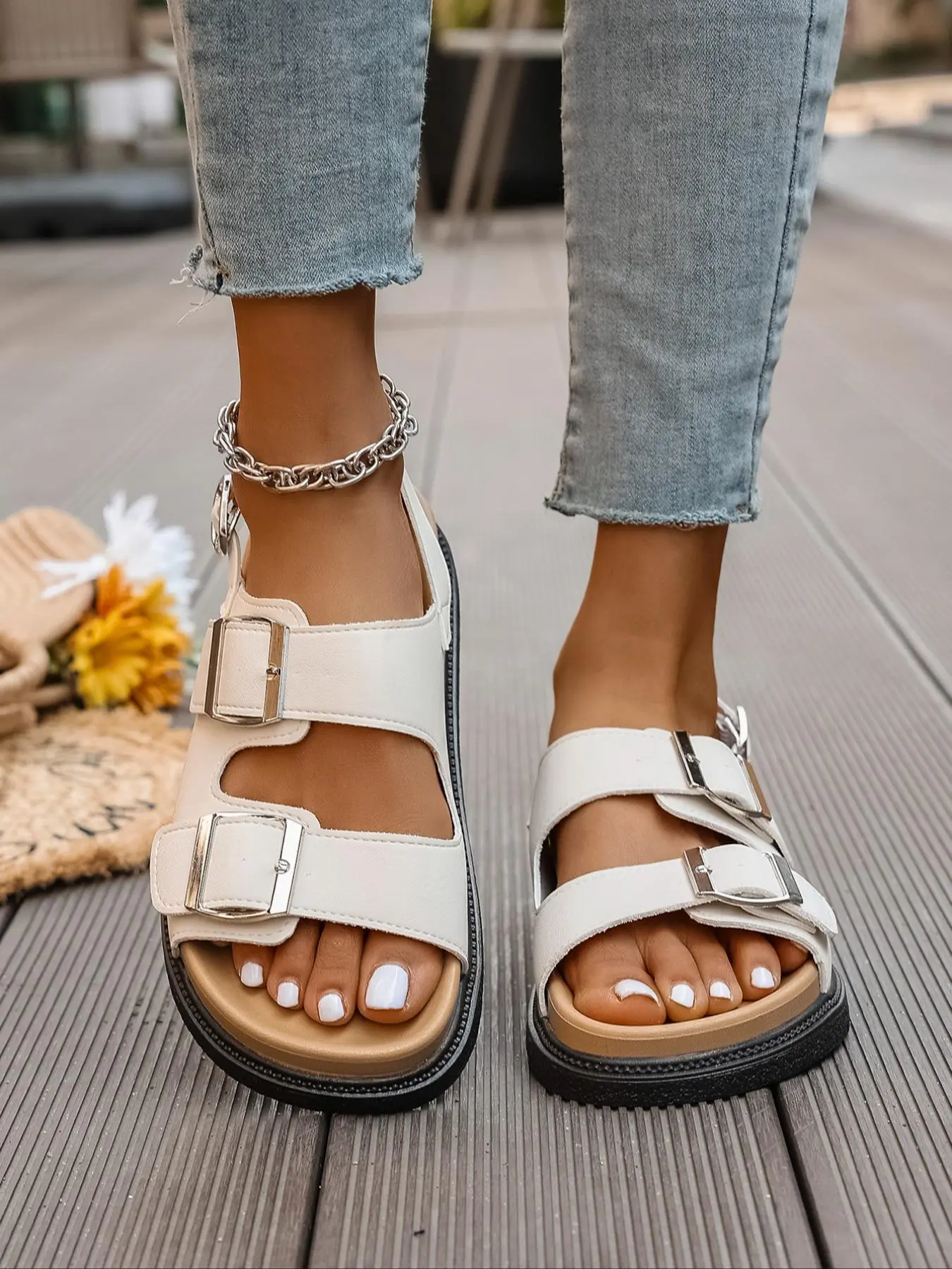 Women's Fashionable Plain Color Platform Sandals, Casual Comfortable Flat Sandals for Summer, Lightweight Breathable Shoes for Daily Wear, Girl