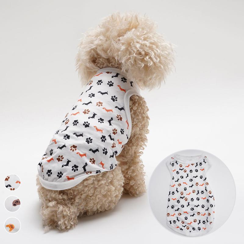 Product Introduction of 1 Piece   Special Offer Pet Dog Clothing Breathable Print with Bear and Rabbit Footprints and Heart Patterns Universal for Teddies, Pomeranians, and Kittens Fashionable Vest 3
