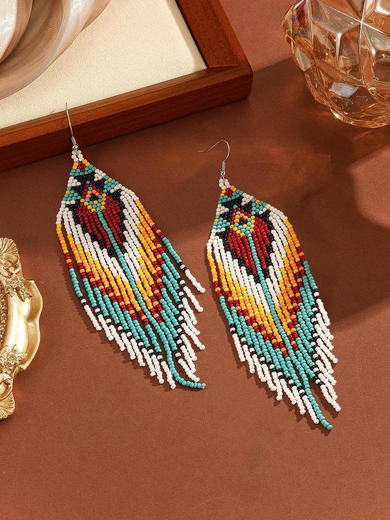 Product Introduction of Boho Style Aztec Pattern Beaded Decor Dangle Earrings, Fashion Jewelry for Party, Daily Clothing Decor, Trendy All-match & Exquisite Jewelry for Birthday Gift 15