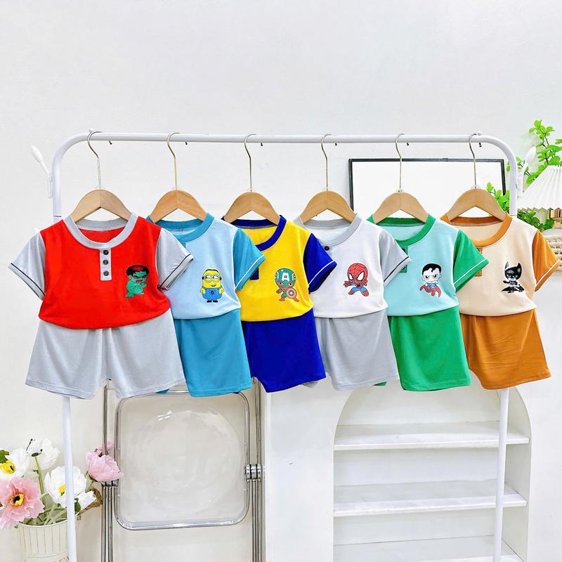 Bộ quần áo cộc tay quần cộc phối màu in hình chất thun lạnh mỏng mềm, mát cho bé dưới 6 tuổi MK512 (14-25KG) đầm thun lạnh cho bé gái