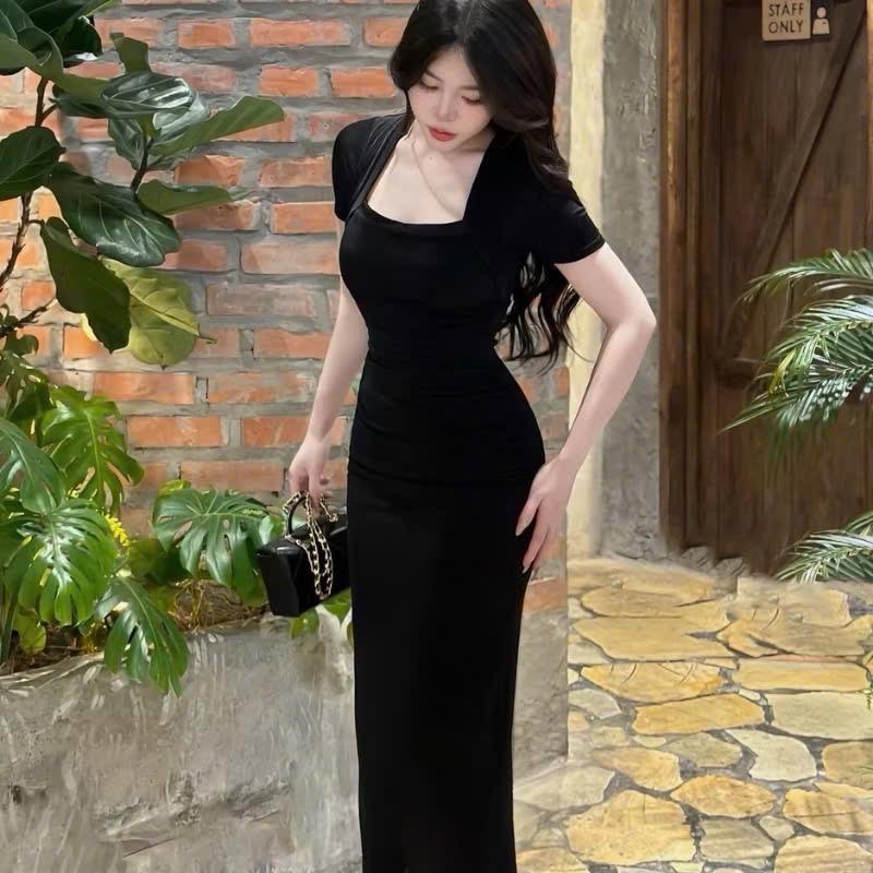 Đầm body dự tiệc đầm đi chơi cổ vuông nhún eo sang trọng thanh lịch - M195 1