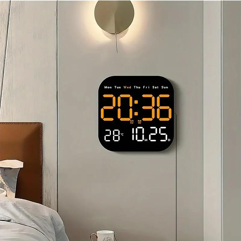 Intelligent Large Screen Digital Living Room Wall Clock with Remote Control, Battery Powered LED Wall Clock with Calendar Time and Temperature Display, Valentine's Day Gift, LED Alarm Clock, Digital Clock Decor