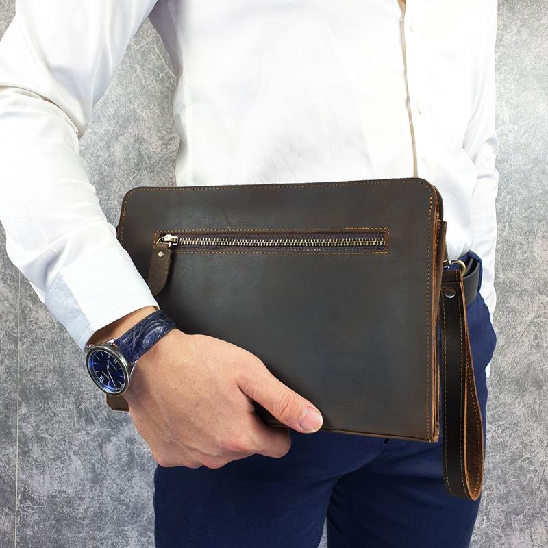 [Da thật] Clutch nam da bò thật; Túi đeo chéo nam da thật CL145LEA (Đen Nubuck/nâu sáp) - 100% da bò thật, BH 3 năm