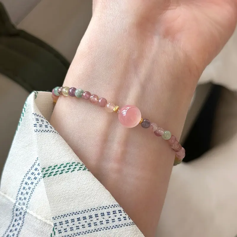 Natural Strawberry  Colorful Tourmaline Color Bracelet sliver plated gold unisex semiprecious stone necklaces & pendants