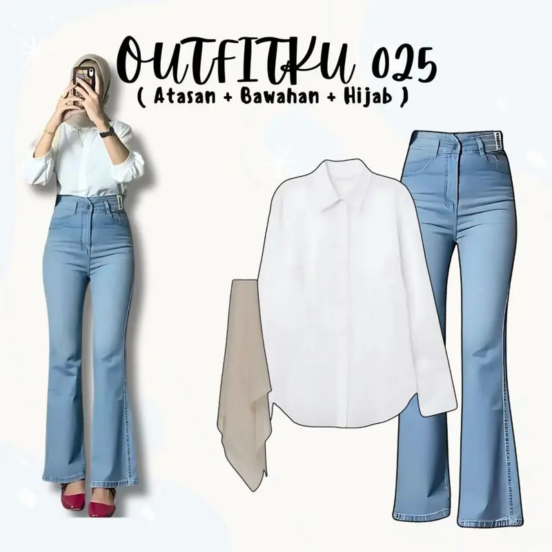 One Set 3in1 Kemeja Putih Celana Cutbray Hijab Bella Square | outfit hangout simpel KR28 0