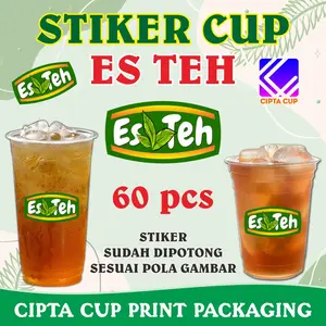 stiker label gelas cup anti air minuman ES TEH 60 pcs