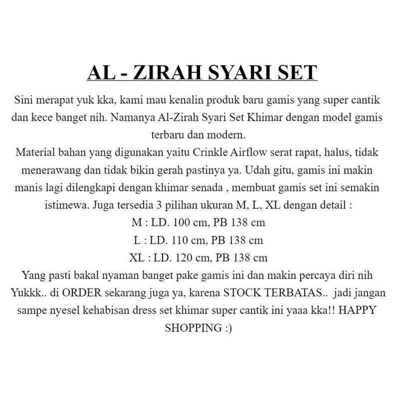 Al Zirah Syari Set Khimar / Gamis Syari CRINKLE AIRFLOW / Baju Gamis Plus Khimar Size M L XL / Gamis Crinkle Syari Jumbo Busui / High Muslim 7