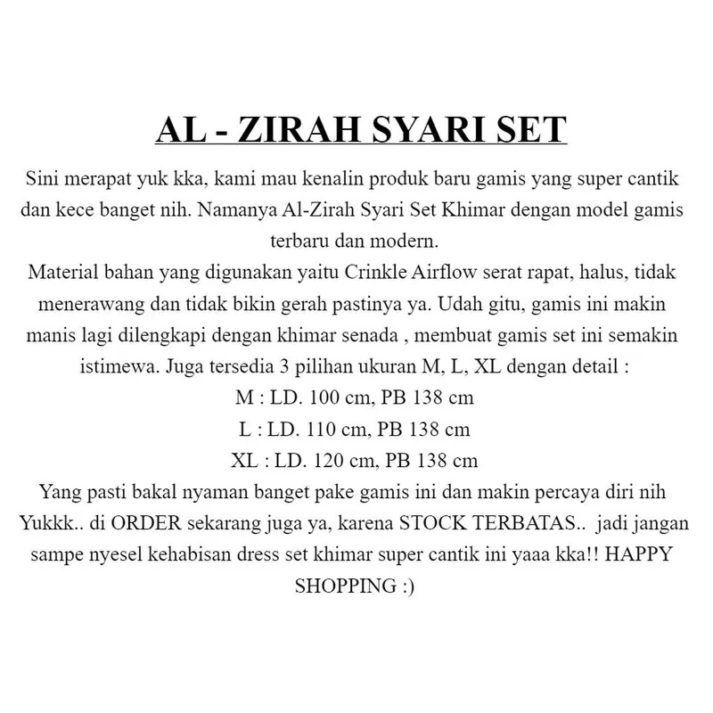 Al Zirah Syari Set Khimar / Gamis Syari CRINKLE AIRFLOW / Baju Gamis Plus Khimar Size M L XL / Gamis Crinkle Syari Jumbo Busui / High Muslim 7