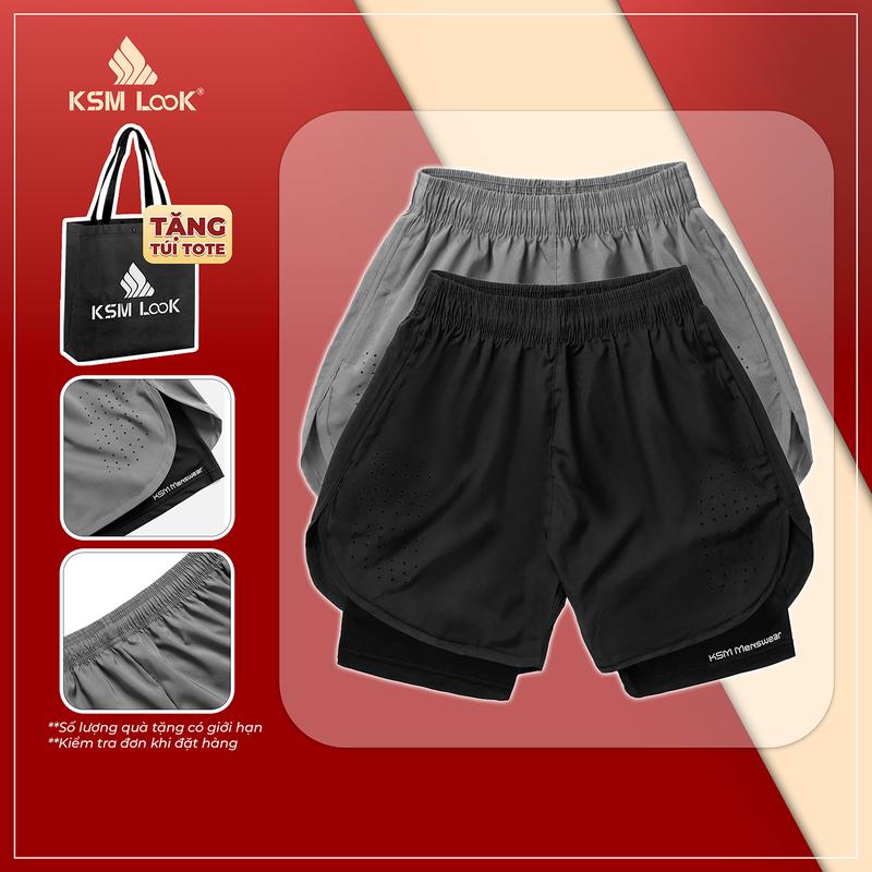[DEAL ĐỘC QUYỀN TRÊN LIVE] Quần Đùi Thể Thao 2 Lớp Tập Thể Dục Gym Nam KSM Thiết Kế Đục Lỗ Lai Bầu, Túi Zip Phù Hợp Chạy Bộ, Bơi Lội, Đạp Xe Q263 Thun Sport Thun Sport