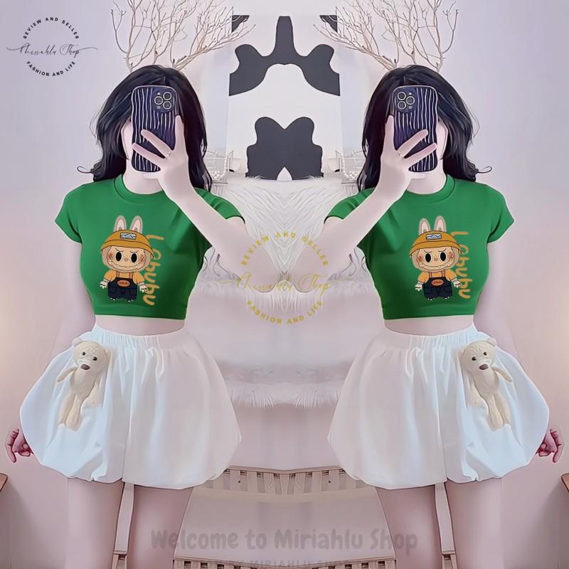 Product Introduction of Áo Thun Nữ Croptop Borip Basic Ôm Body In Hình Labubu Cam Nón, MLS237, Nữ Women Top Voi Dáng Ngắn Cổ Tròn Sọc Sò 39
