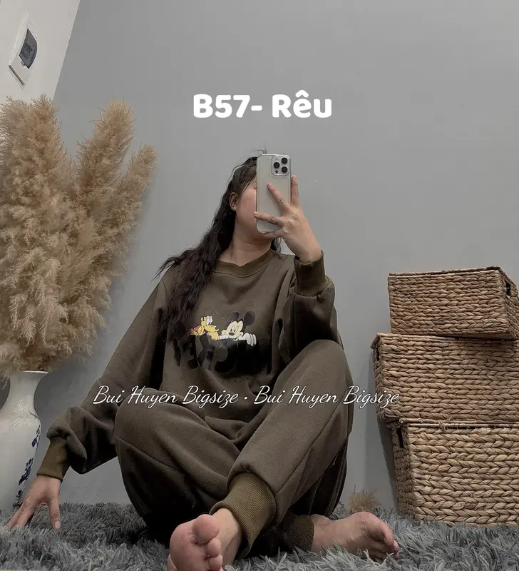 B57-Bộ Nỉ Bông Áo Dài Quần Dài Bo Gấu In Hình Mickey BIGSIZE 60-95KG 7