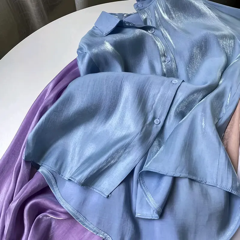 SHIMMER SHIRT /SHIMMER TOP premium Korean Model terbaru vintage colorfull tebal silky  oversize  atasan  wanita  baju  panjang Kancing Cantik Crop Remaja kemeja bona 1