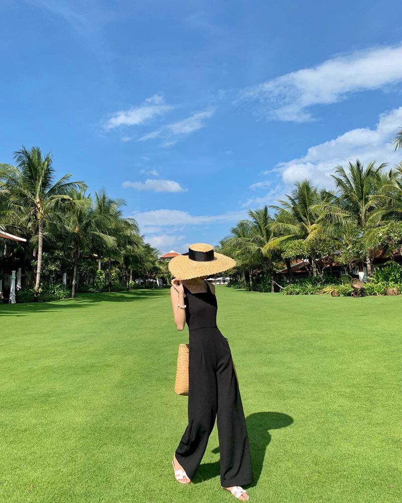 Product Introduction of Jumpsuit Women'S Black High Waisted Wide Leg Open Back Style Jumpsuit Loose Straight Leg Strap Pants 41