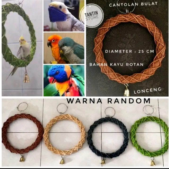 Mainan Ayunan Rotan Warna Warni Burung Small Parrot