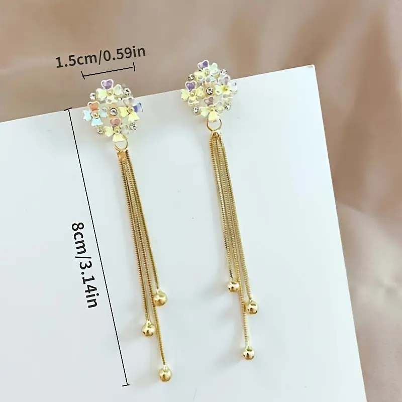 Elegant And Noble Golden Tassel Earrings with Flowers Are Fashionable And Unique, Suitable for Daily Holidays Or Parties