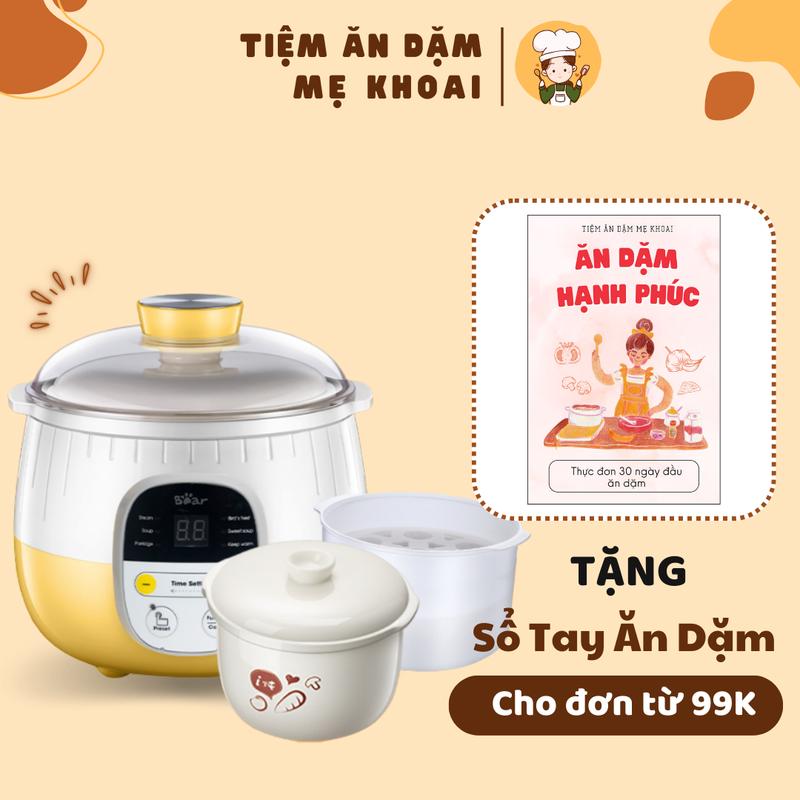 Nồi Nấu Chậm 0.8L Bear Chính Hãng, Nấu Cháo, Hầm, Hấp, Chưng Yến Giữ Trọn Chất Dinh Dưỡng Bảo Hành 18 Tháng Tiệm Ăn Dặm Mẹ Khoai   Nồi Điện Nấu Ăn