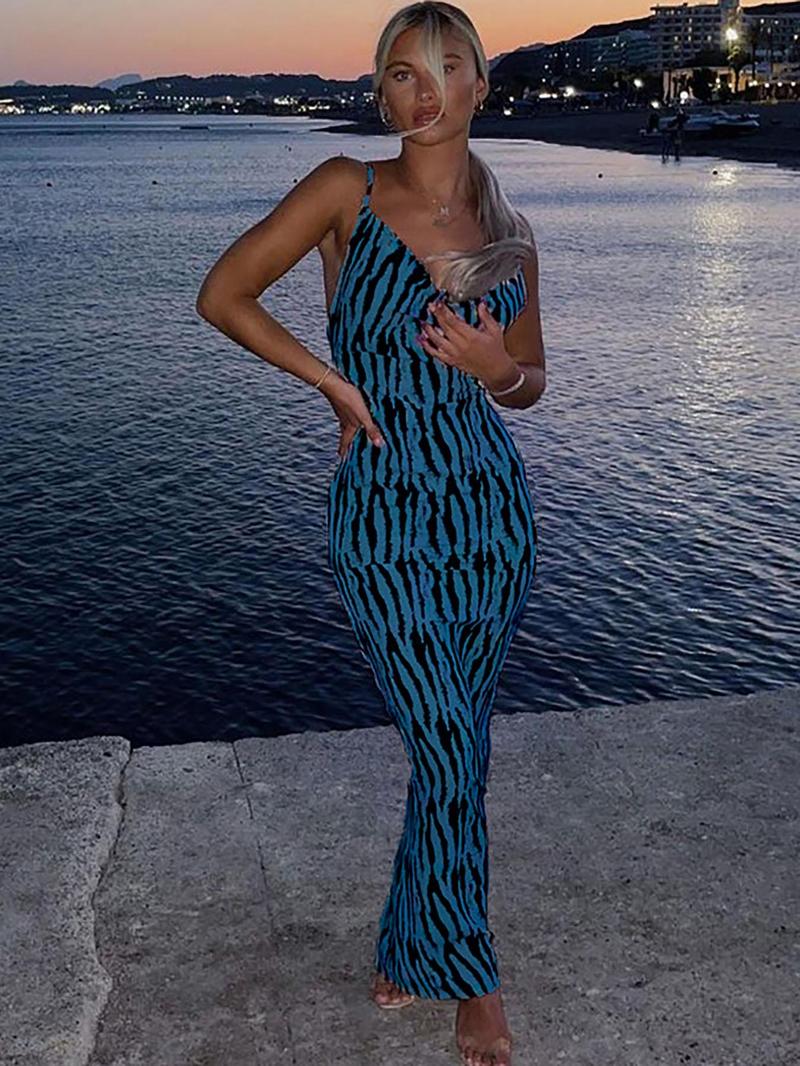Product Introduction of Women's Zebra Stripe Print Backless Cami Dress, Adjustable Strap Cowl Neck Maxi Dress for Beach Holiday Vacation, Summer Dresses, Ladies Clothes for All Seasons Valentine's Day, gift 4
