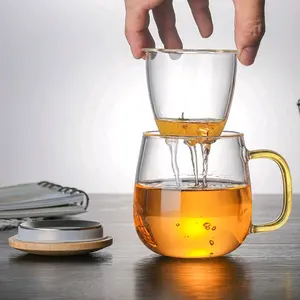 Gelas Cangkir Teh Tea Cup Mug Kaca with Infuser Saringan Filter