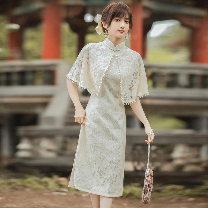 Product Introduction of Improved Cheongsam 2024 New Two-Piece Suit National Style Daily Wearable Summer Lace Young High-End Elegant Women 2