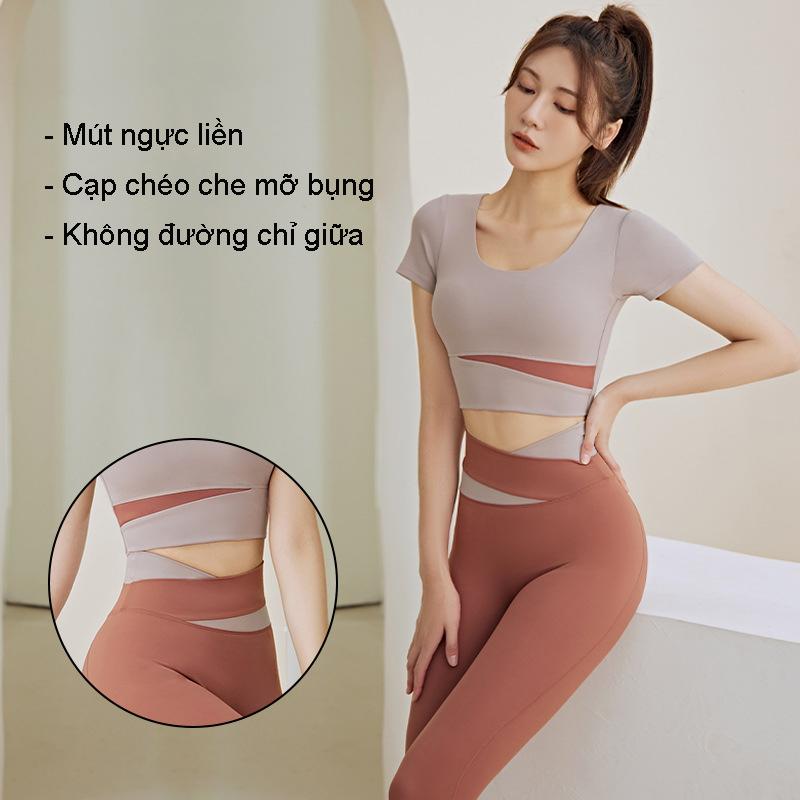 Bộ Quần Áo Tập Gym Yoga Nữ Ngắn Tay Có Mút Ngực , Đồ Tập Thể Thao Nữ Chất Thun Lạnh Co Giãn - GL18 3