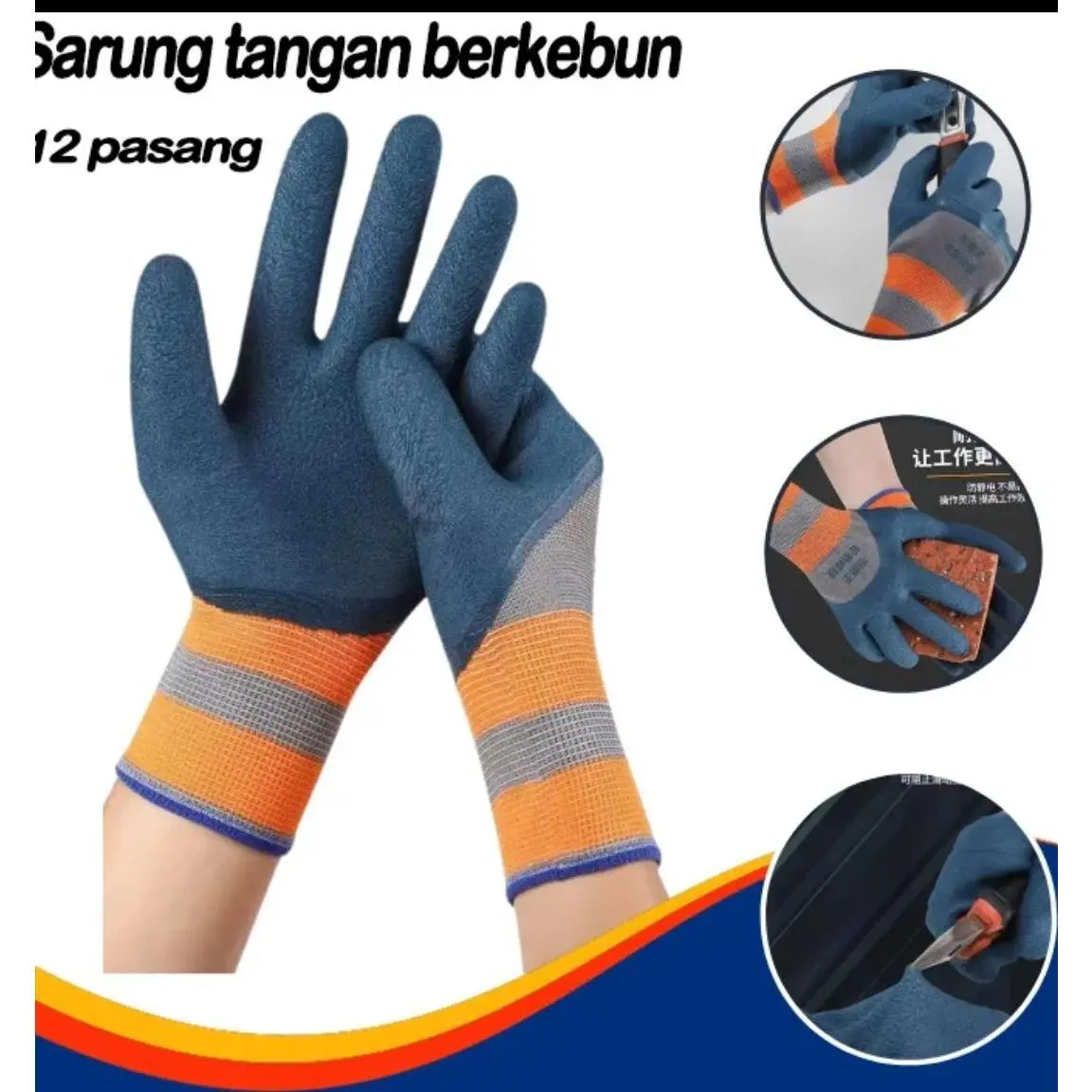 [12 Pasang] SARUNG TANGAN  NYLON LATEX  ANTI SLIP KACA ANTI GORES SAFETY HAND GLOVES