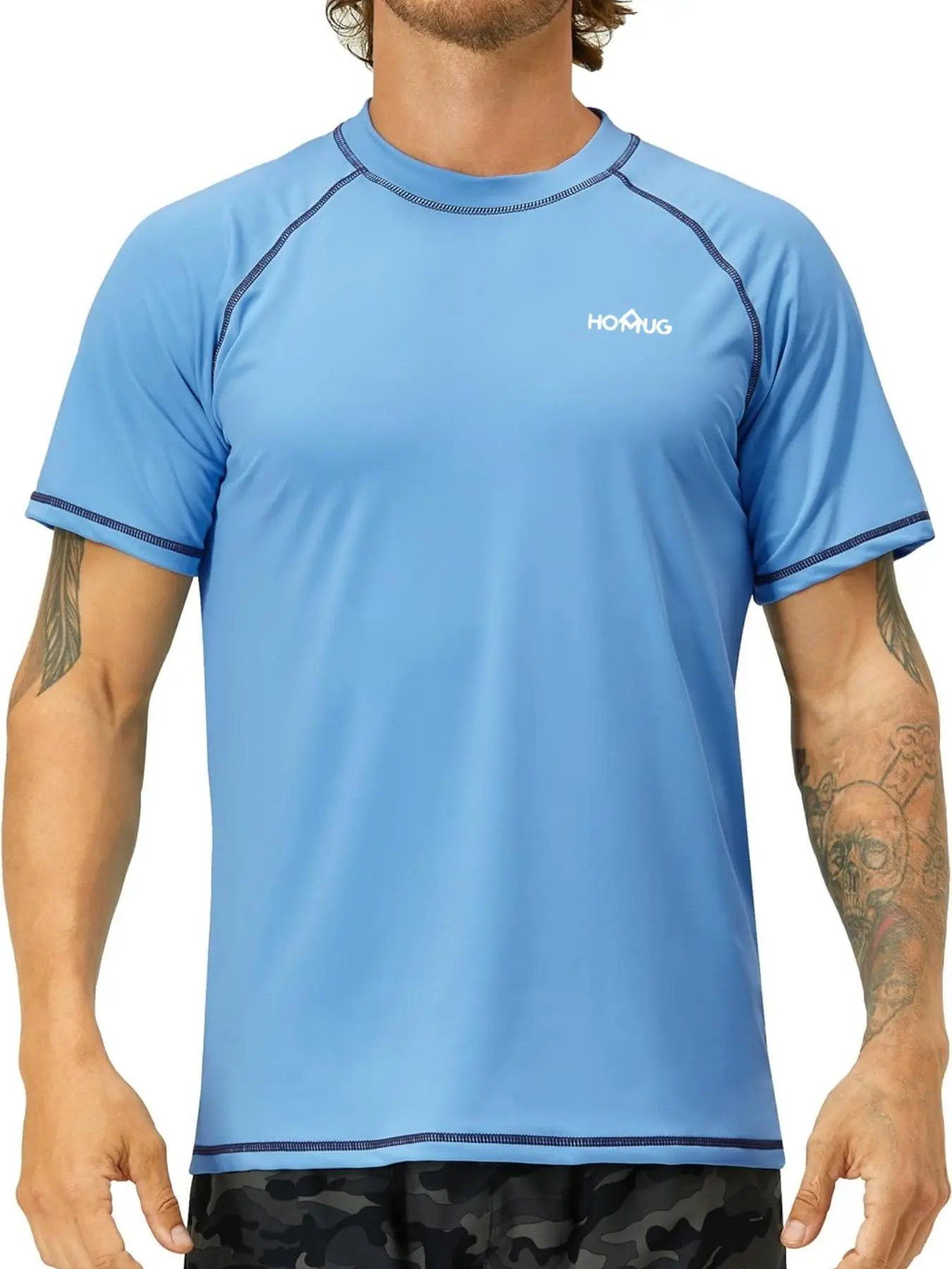 Men's Letter Print Short Sleeve Rashguard, UPF 50+ Sunscreen Tee, Quick Drying Lightweight Fishing Training Clothing