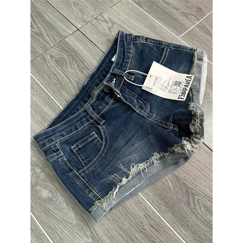 Quần Short Denim Cạp Thấp Phong Cách Cổ Điển Mỹ Siêu Ngắn, Dành Cho Nữ Mùa Hè, Mỏng Vừa Vặn, Bó Sát, Viền Cong, Chữ A Cô Gái Nóng Bỏng, Quần Hot, Năm 2025 3