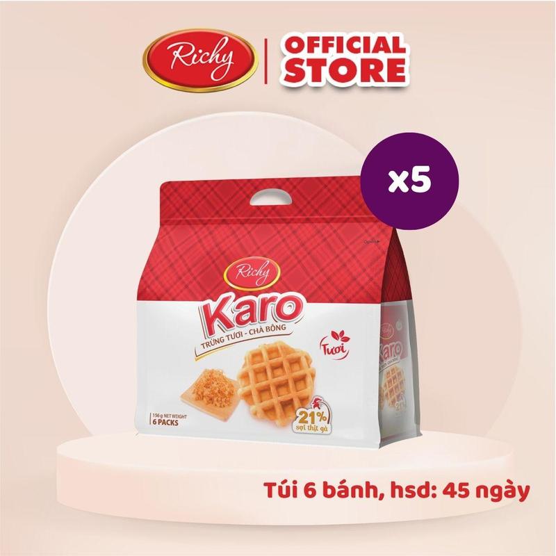 Combo 5, combo 6 túi bánh trứng tươi chà bông Karo (6 bịch 1 túi tổng 30 bánh) Snack Ăn Vặt Richy
