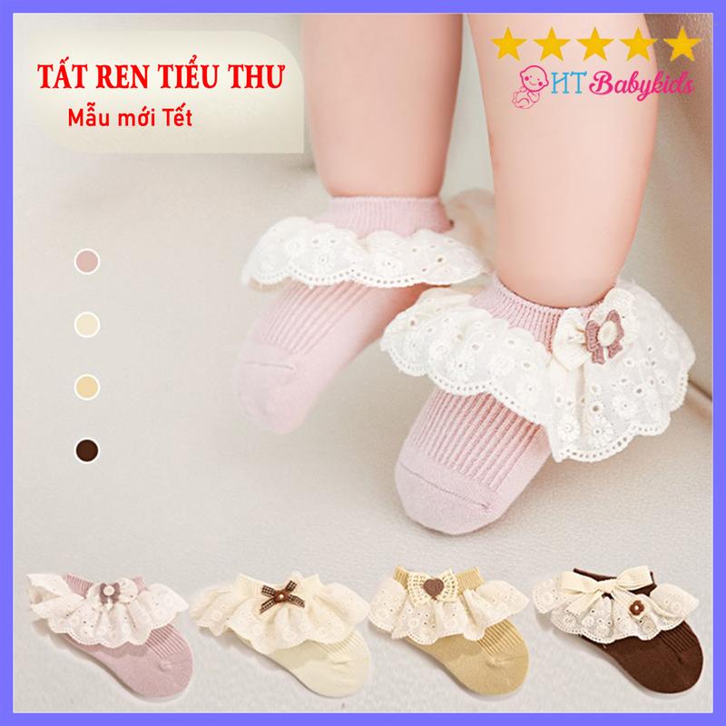 Tất Cho Bé Gái Thêu Rên 100% Len Cotton Chống Trơn Trượt Hàng Xuất Nhật Tất Trẻ Em Từ 0- 12 Tuổi 0