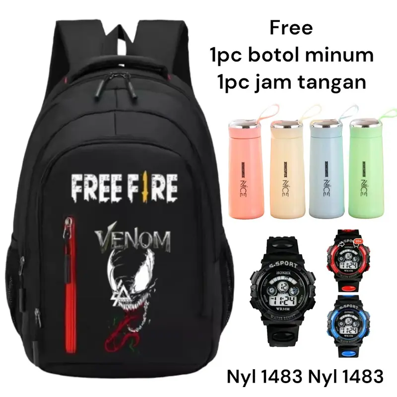 Tas Ransel Anak FF Venom Bonus Jam Tangan Dan Botol Minum Bisa Bayar Ditempat (COD ) 2