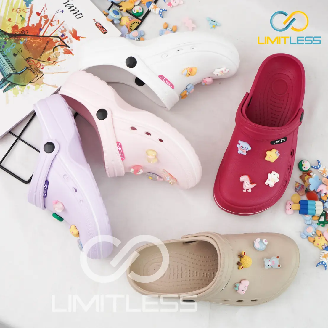 Limitless - Sandal Cewek Baim Slop 3D Stiker Karakter Sendal Selop Wanita Phylon Kekinian Terbaru  - Size 36 - 40 Shoes ( Karet )