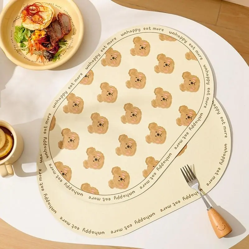 Tấm Lót Bàn Hình Gấu, Thiết Kế Hoạt Hình Dễ Thương, Làm Bằng Da Chống Thấm Nước, Thảm Cách Nhiệt, Trang Trí Để Bàn 3