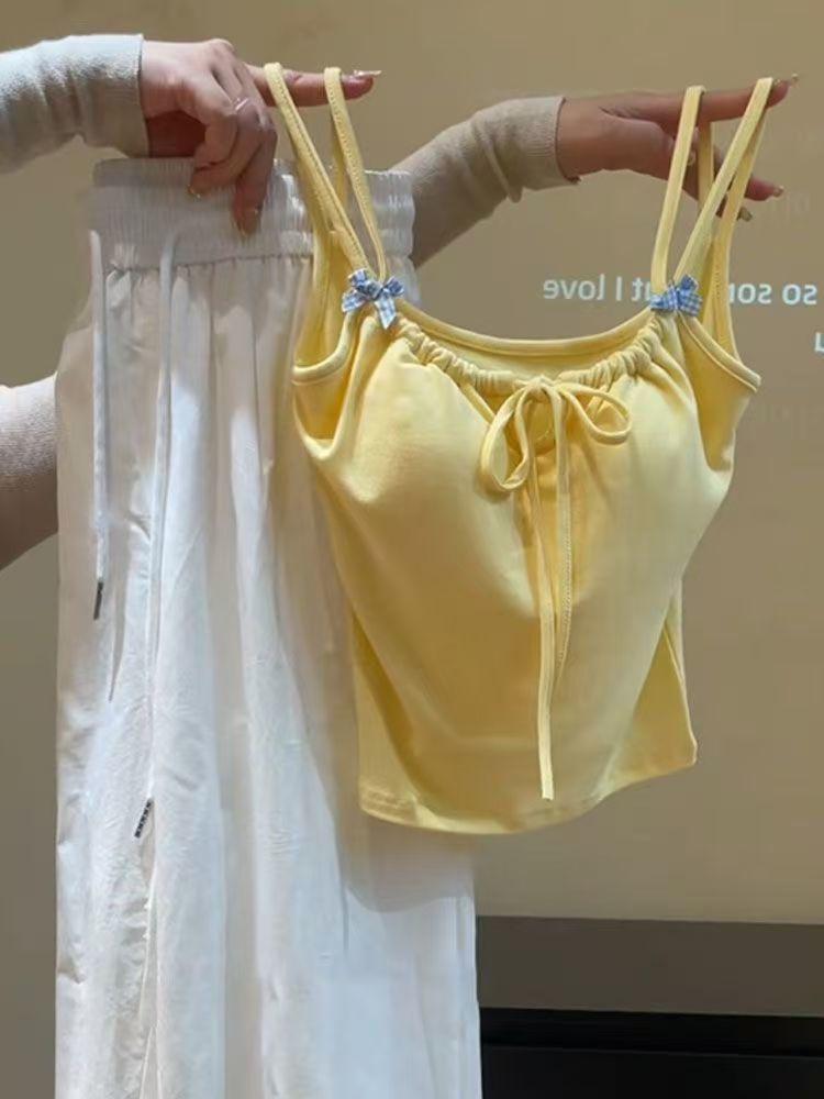 Product Introduction of 2025 [Store Hot Sale] Pure Desire Hot Girl Bowknot Strap Vest for Women with Chest Pads Slim Fit Slimming Inner Wear Outer Wear Sweet Sleeveless Top Summer 6