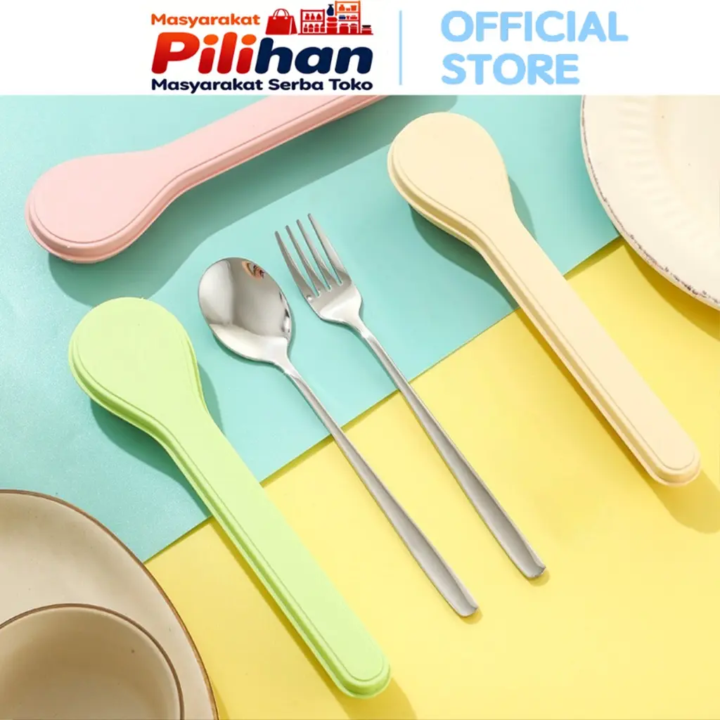 Masyarakat Pilihan Set Peralatan Makan 2IN1 H1086 Sendok Garpu Stainless Steel Plus Box Tebal Food Grade Bahan Berkualitas Ringan Praktis