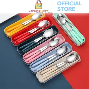 Alat Makan Garpu Sendok Sumpit H1082 3In1 Set Plus Box Peralatan Makan Portable Luar Ruangan