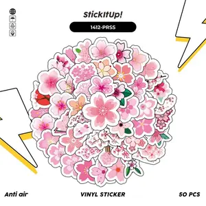 50 Pcs Stiker Pink Romantic Sakura Lucu Anti Air Untuk Dekorasi Notebook Sepeda Skateboard Handphone DIY