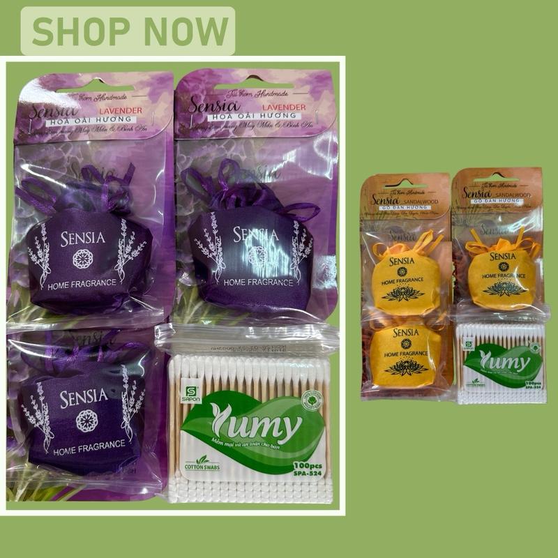 Bộ ba Túi thơm sensia 30g tặng kèm bông gỗ yumy treo tủ áo quần nhà vệ sinh xe ô tô. Dầu Thơm Phòng