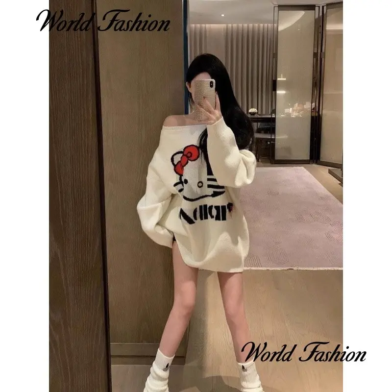 Áo Len Dệt Kim Phong Cách Preppy Dáng Rộng Thường Ngày Cho Nữ, Hàng Mới Về Thu Đông 2024, Áo Trên, 20241010