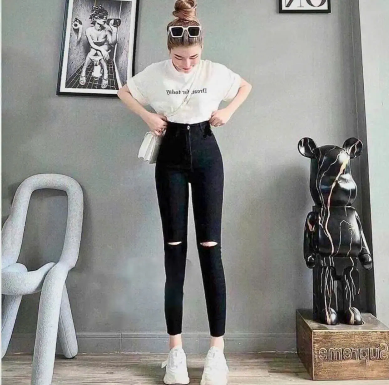 Quần bò nữ dáng ôm cạp cao hách dáng, màu đen, xanh nhạt, xanh đậm trơn, co dãn 4 chiều thoải mái, rách, ko rách - Pants, Women Jean