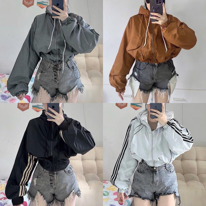 Áo khoác dù nữ 2 lớp dáng lửng tay phồng xinh