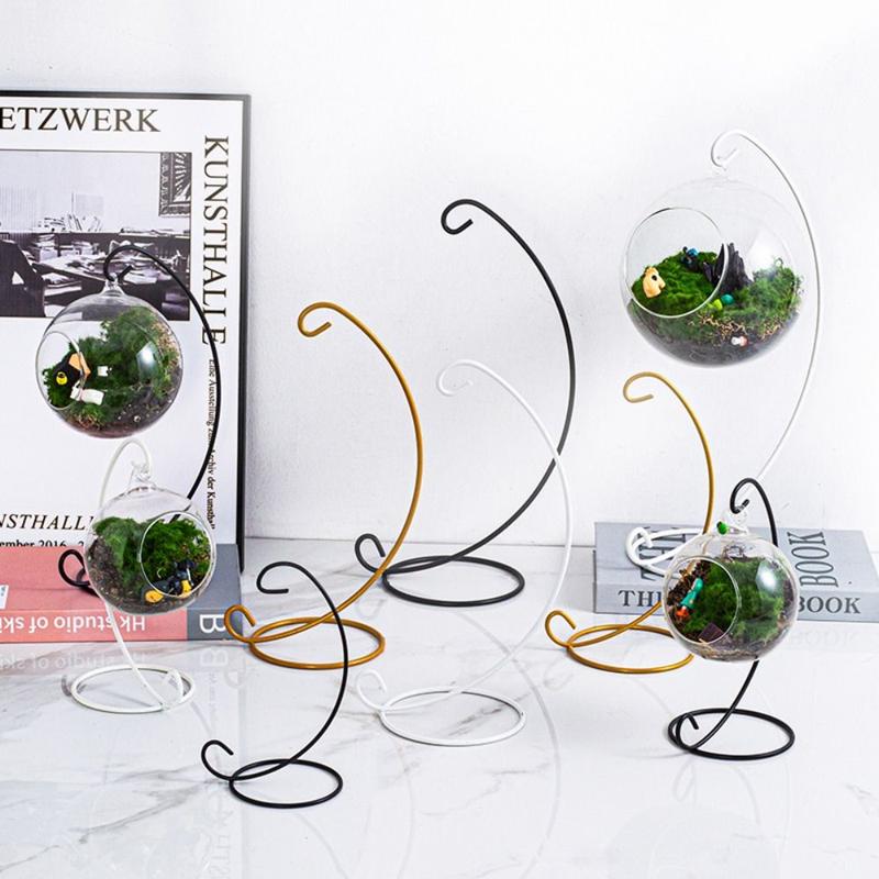 Candle Holder Iron Art Glass Ball Hanging Stand Retro 23-33cm Flower Stand Portable Ecological Bottle Stand Candle 0