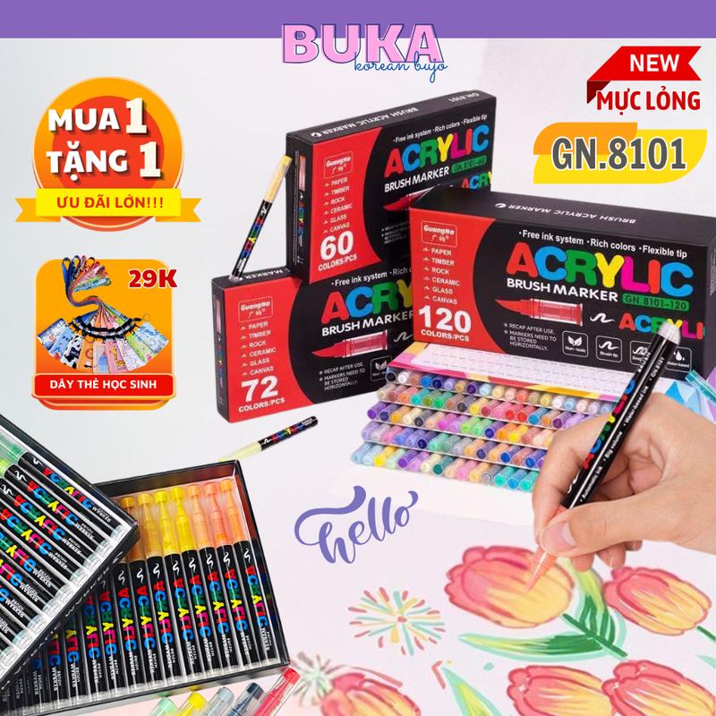  Bút Màu Acrylic marker Guangna 8101 120 màu Buka set bút màu acrylic brush tô vẽ tranh vẽ trên mọi chất  liệu 