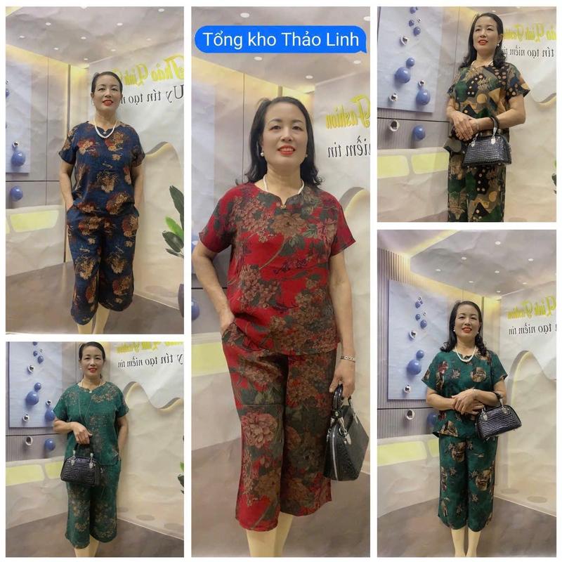    Áo Đẹp Tặng Mẹ   Bộ Đồ Trung Niên Tặng Mẹ Vải Lụa Hàn Châu Cao Cấp Chất Đẹp Mềm Mịn Thoáng Mát- Áo Cộc Tay Quần Lửng New Nữ Top Hot U50 U60 Women 