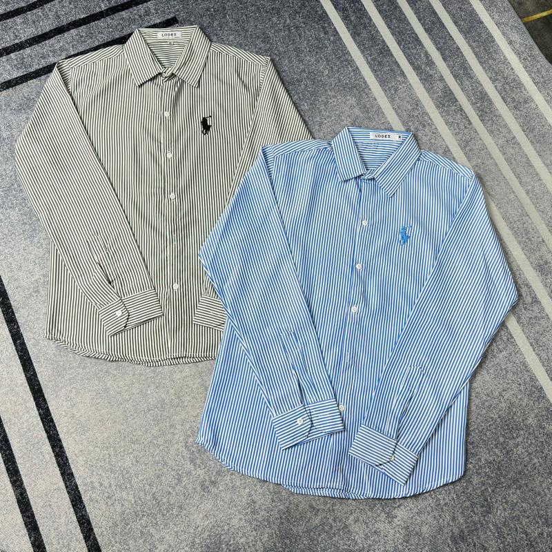 Áo sơ mi nam tay dài phối kẽ sọc thêu logo ngựa boy phố mặt thoáng mát Menswear Top Cổ Tròn